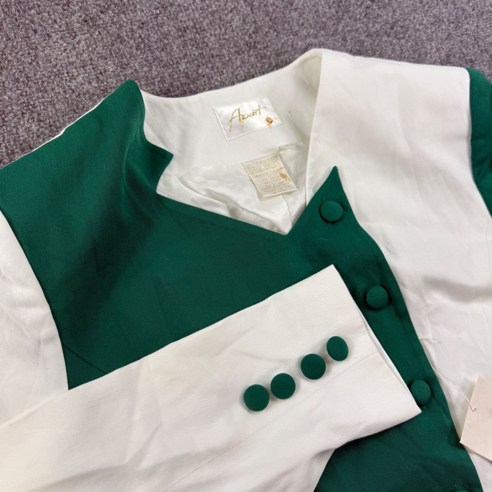 Apart Blazer Size 10 Green White Colorblock Asymmetrical Button Front NWT Women